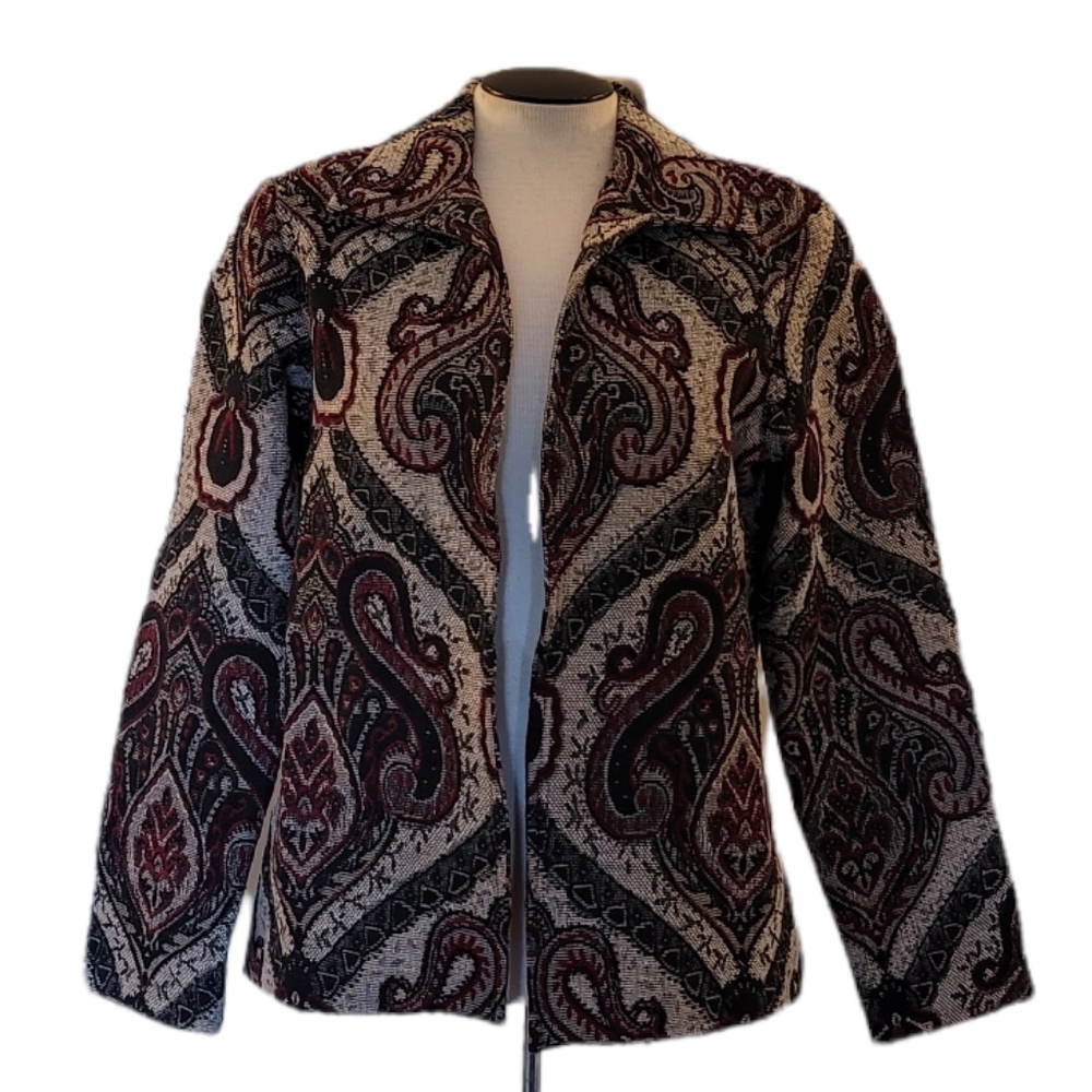 NWT! Coldwater Creek Tan Black Paisley Night Embroidered Blazer Jacket S